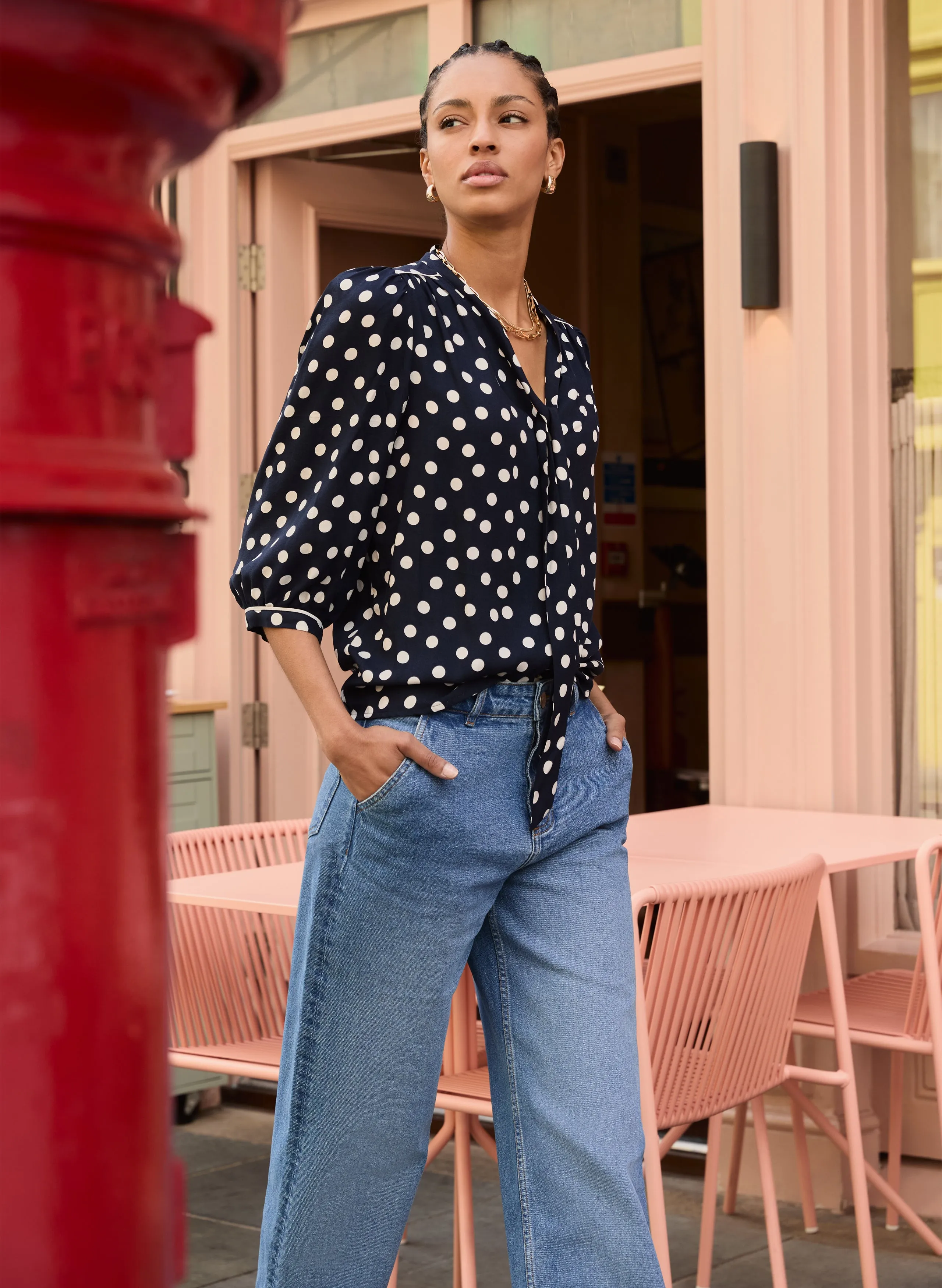 Amalie Printed?Tie Neck?Blouse