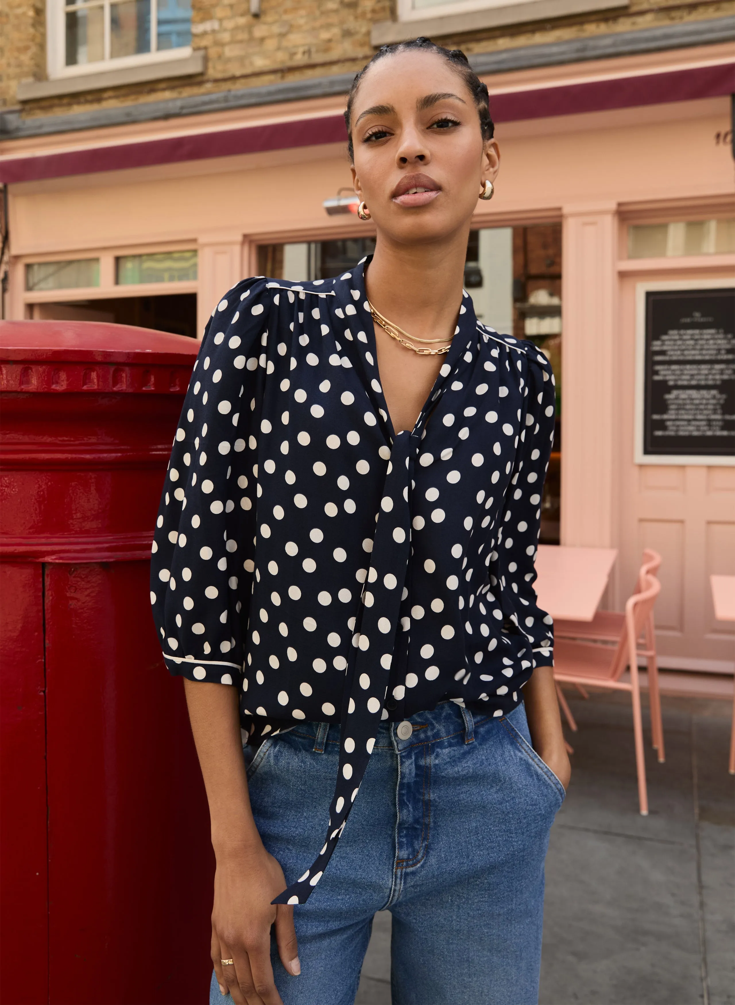 Amalie Printed?Tie Neck?Blouse