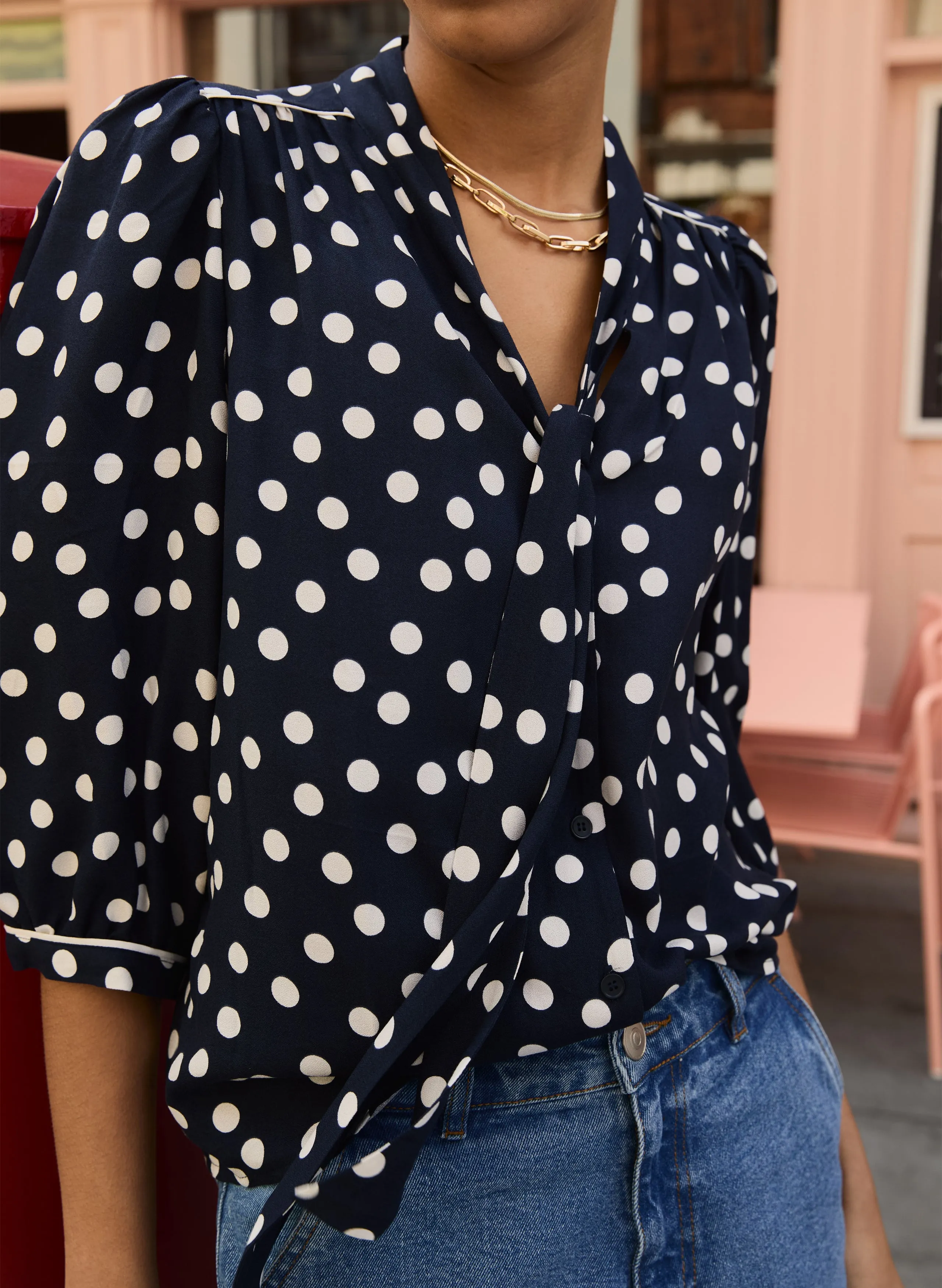 Amalie Printed?Tie Neck?Blouse