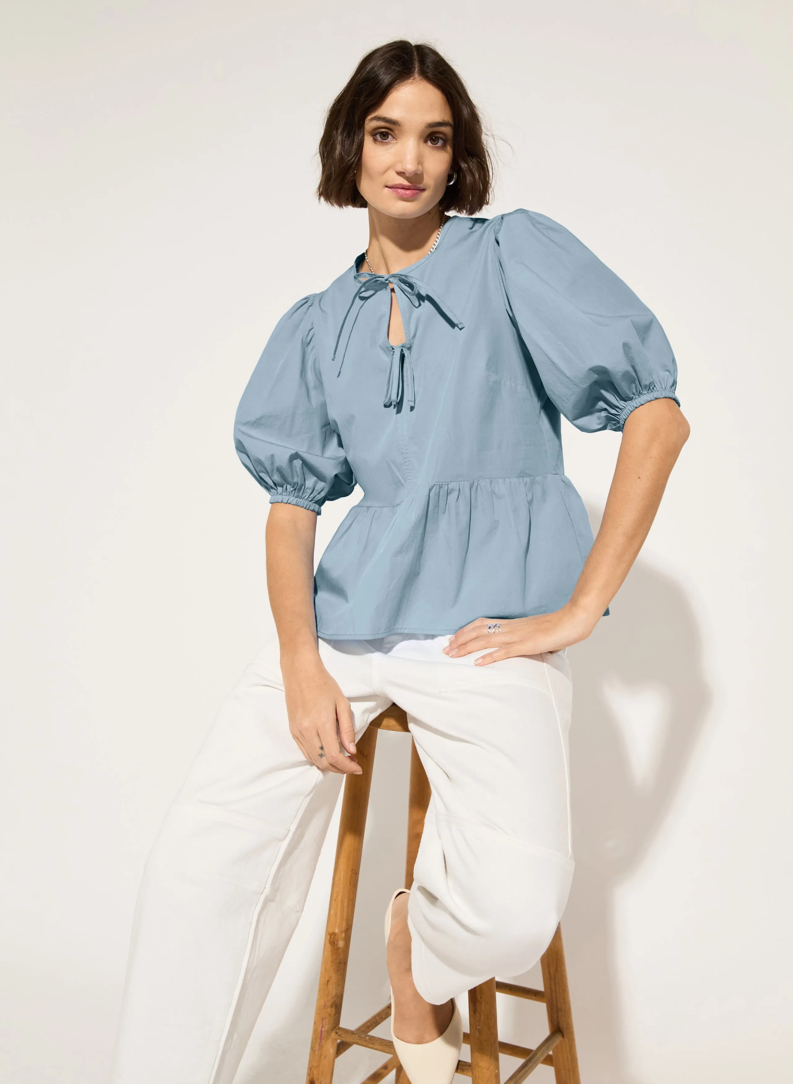 Azura?Organic Cotton Tie?Detail Blouse