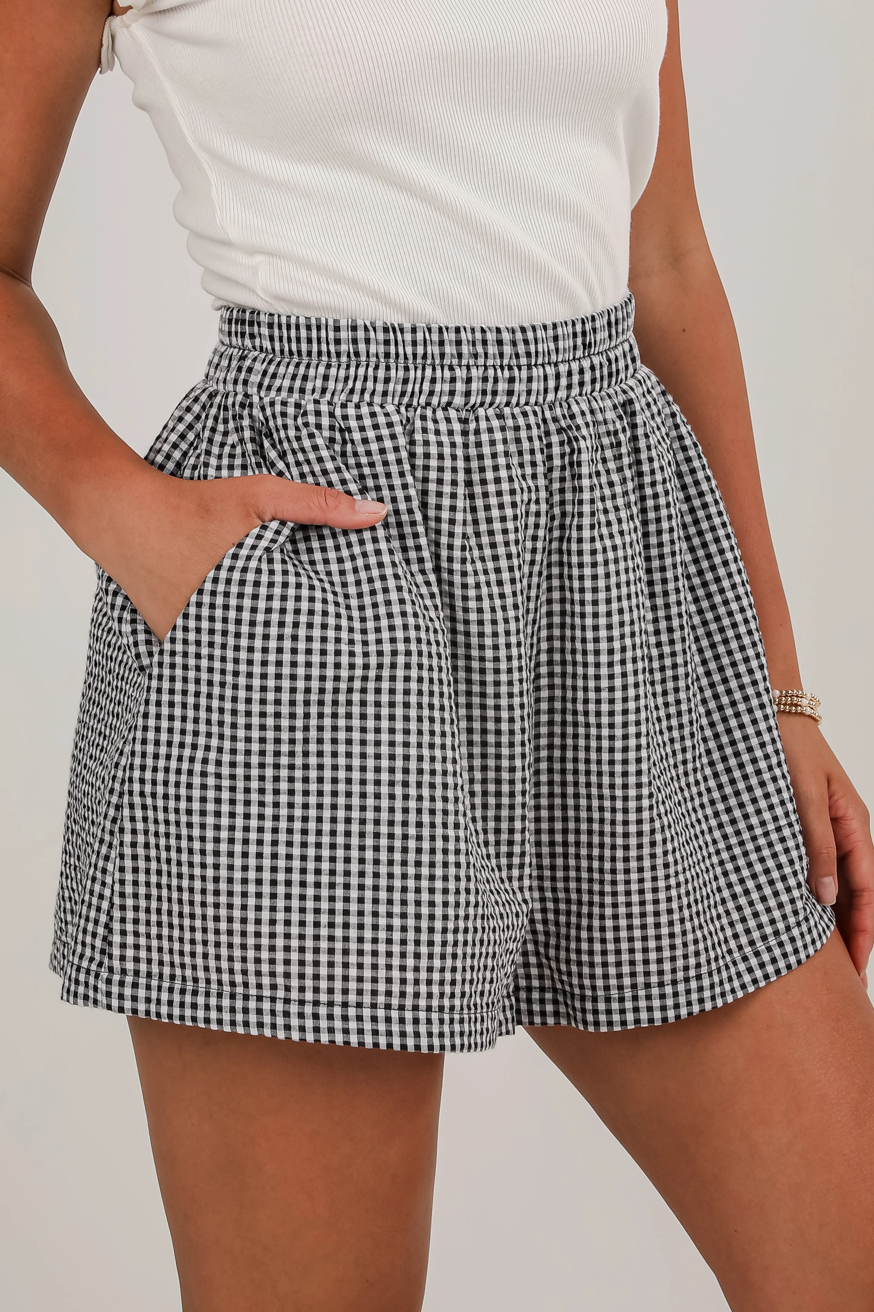 Be My Muse Black Gingham Shorts - DU DEAL