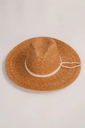 Beachside Charm Tan Straw Fedora Wide Brim Hat