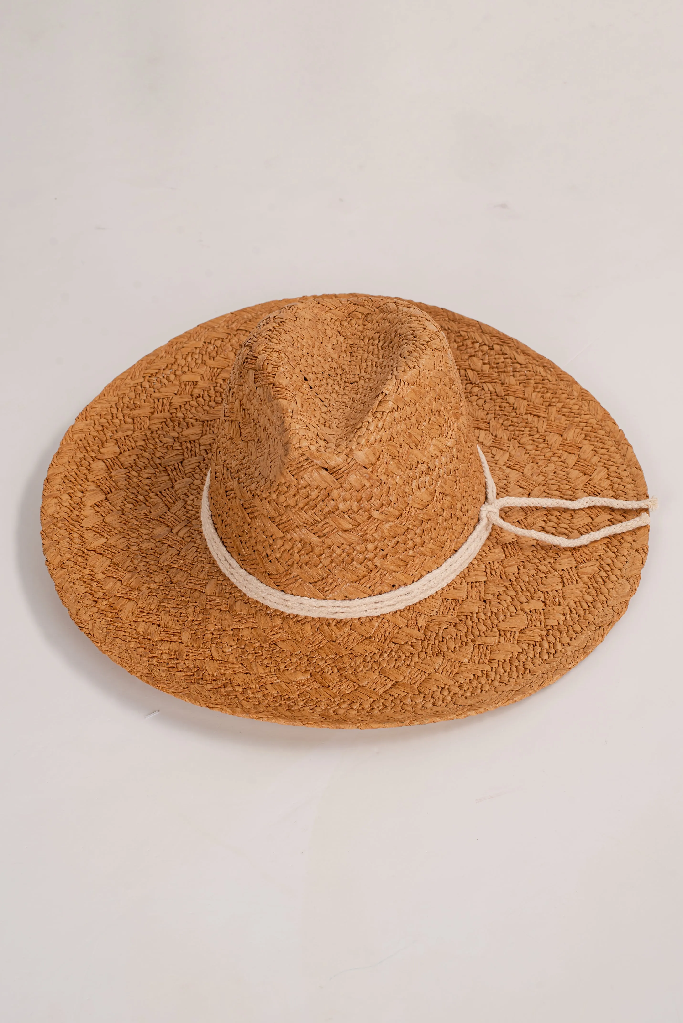 Beachside Charm Tan Straw Fedora Wide Brim Hat