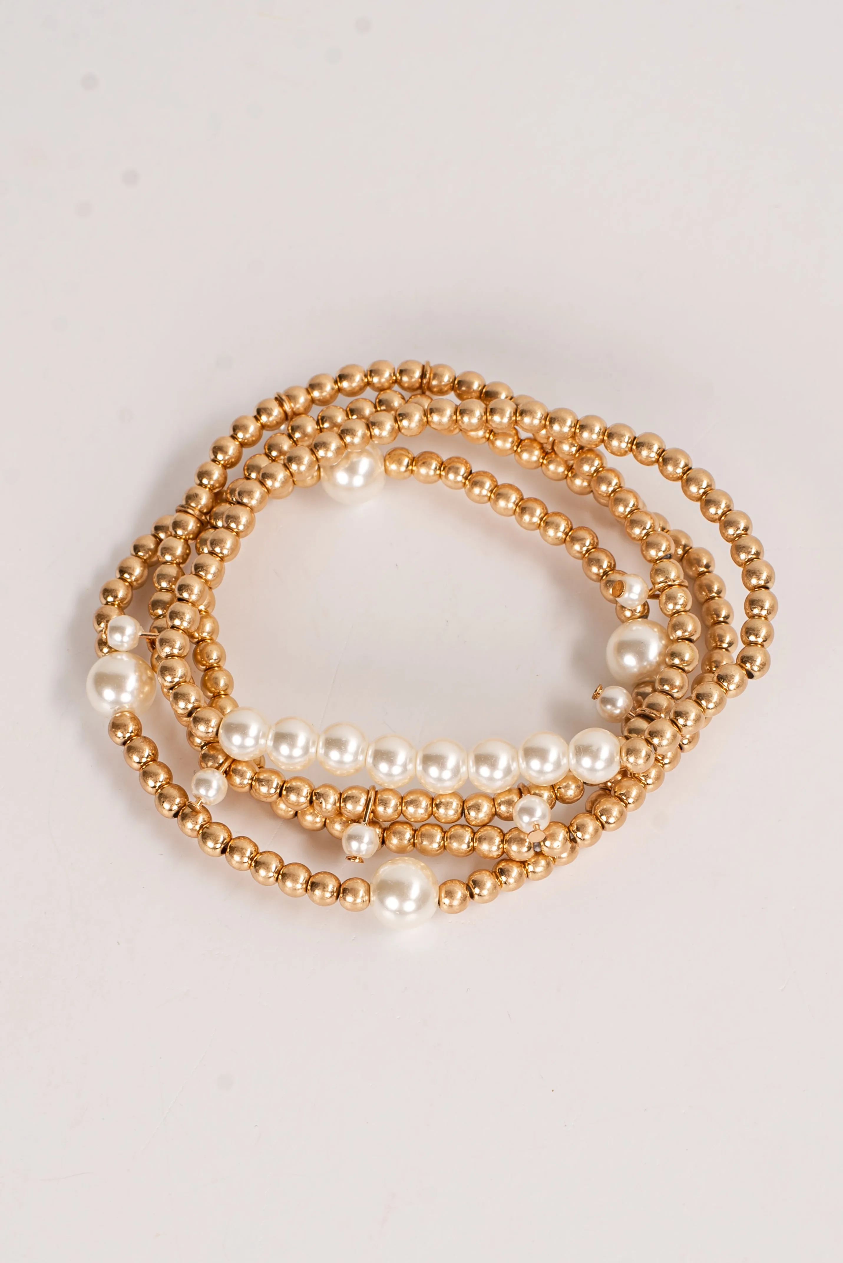 Brittany Gold Pearl Beaded Bracelet Set