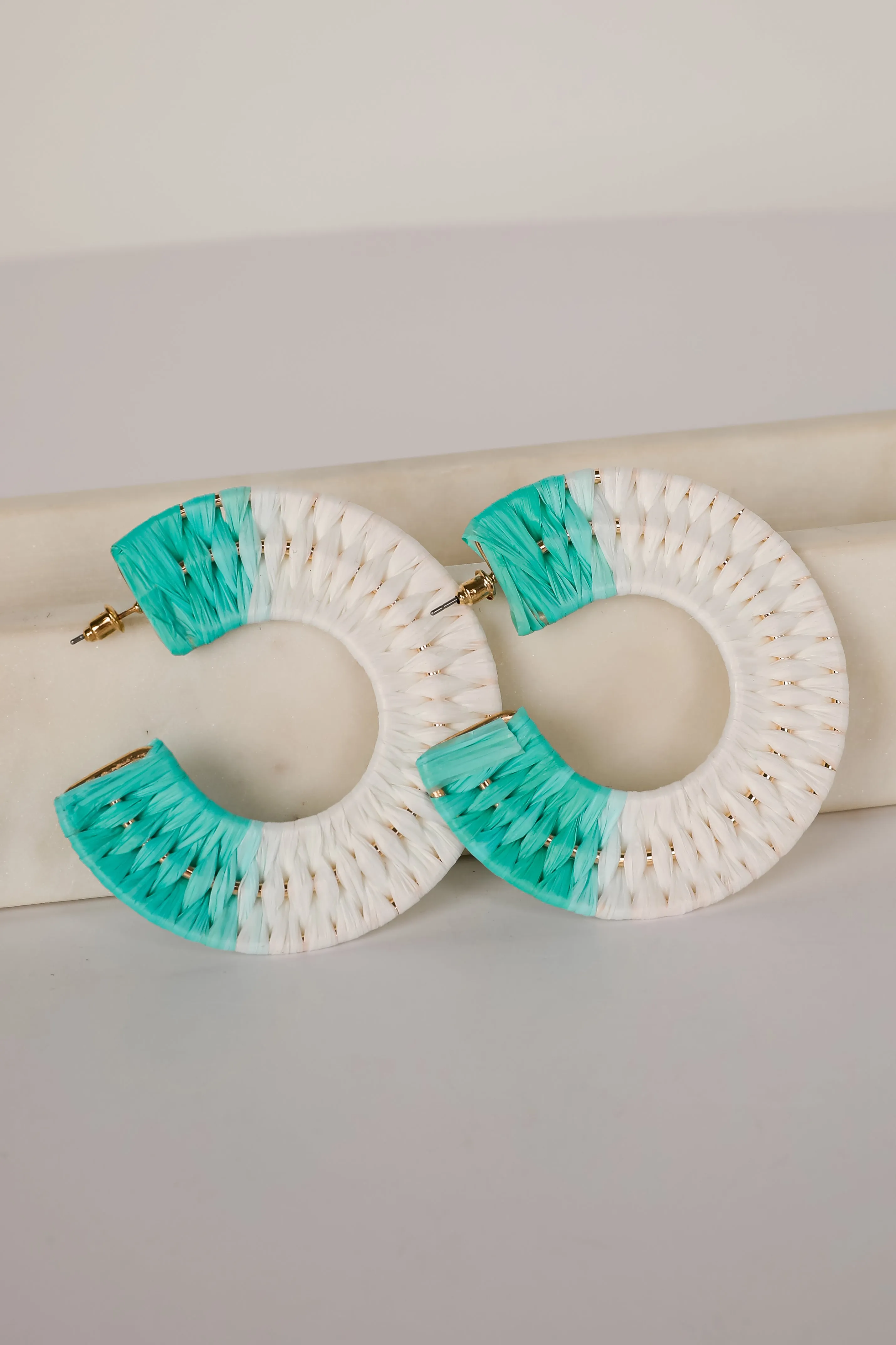 Callie Aqua Straw Hoop Earrings