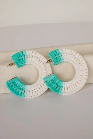 Callie Aqua Straw Hoop Earrings
