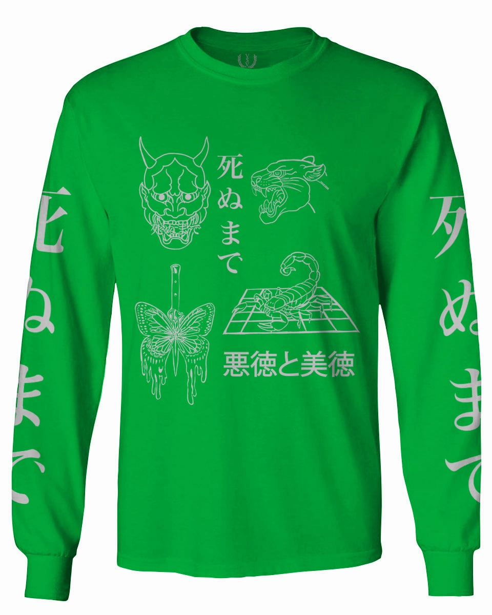 Demon Graphic Traditional Japanese Puma Scorpion Butterfly Tattoo mens Long sleeve t shirt