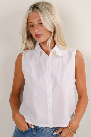 Down To Earth White Eyelet Collared Tank