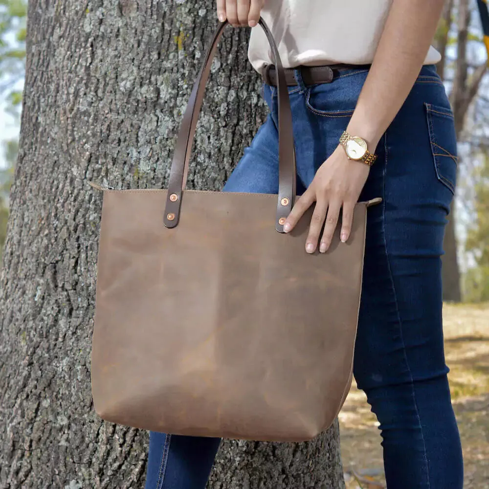 Eden MEDIUM Leather Tote Bag - Zippered