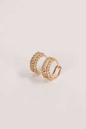 Elise Gold Rhinestone Double Mini Hoop Earrings