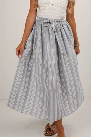 Feels Like Love Blue Striped Midi Skirt