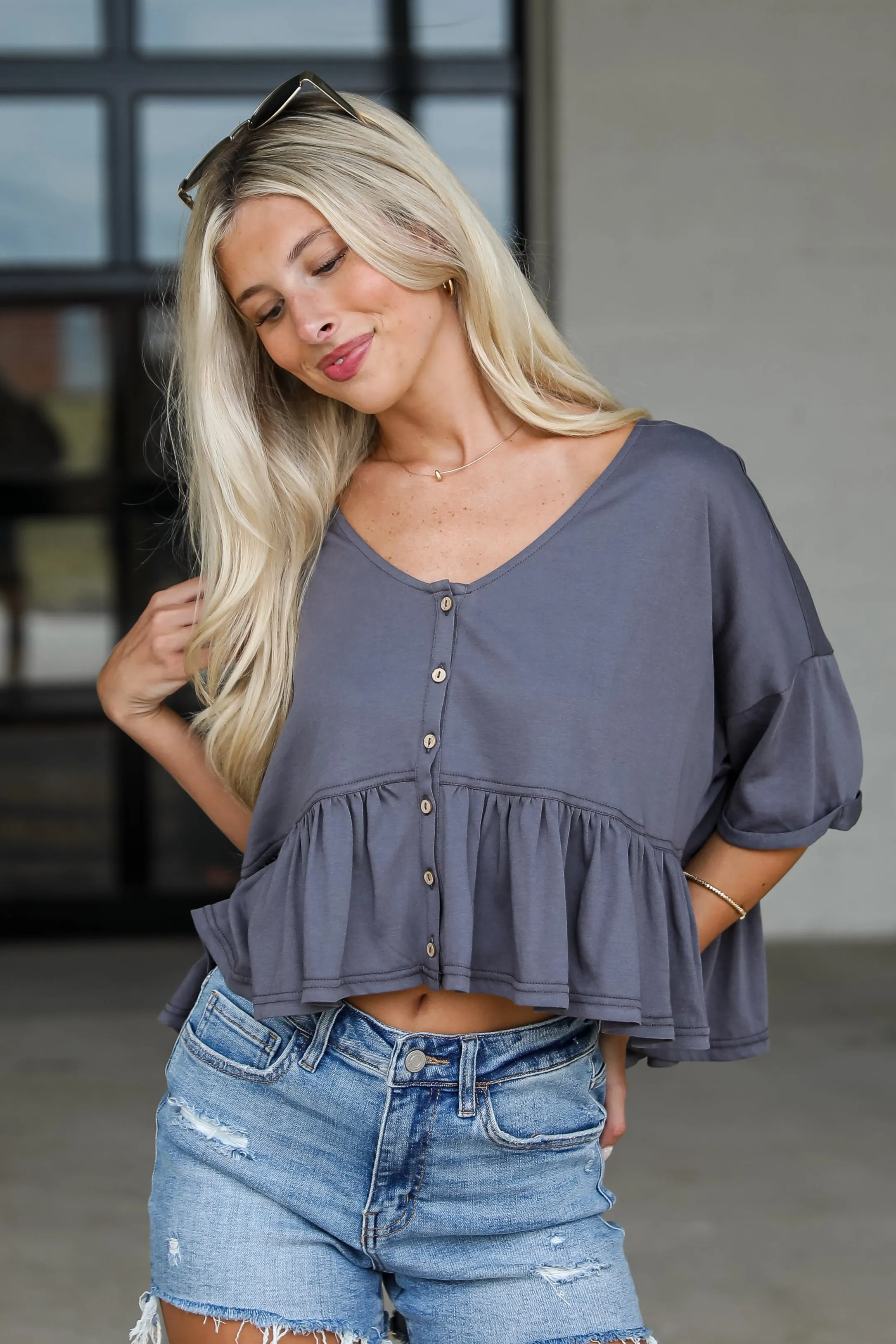 FINAL SALE - Breezy Charm Babydoll Top - DU DEAL