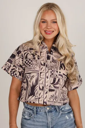 FINAL SALE - Breezy Essential Blush Tropical Blouse