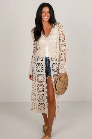FINAL SALE - California Dreamin' Natural Crochet Longline Kimono