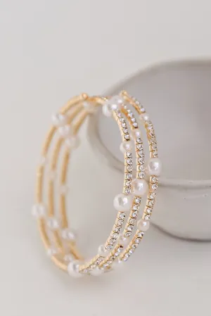 FINAL SALE - Claire Gold Pearl   Rhinestone Bracelet Set