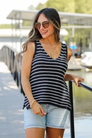 FINAL SALE - Feels Like Freedom Navy Striped Knit Tank