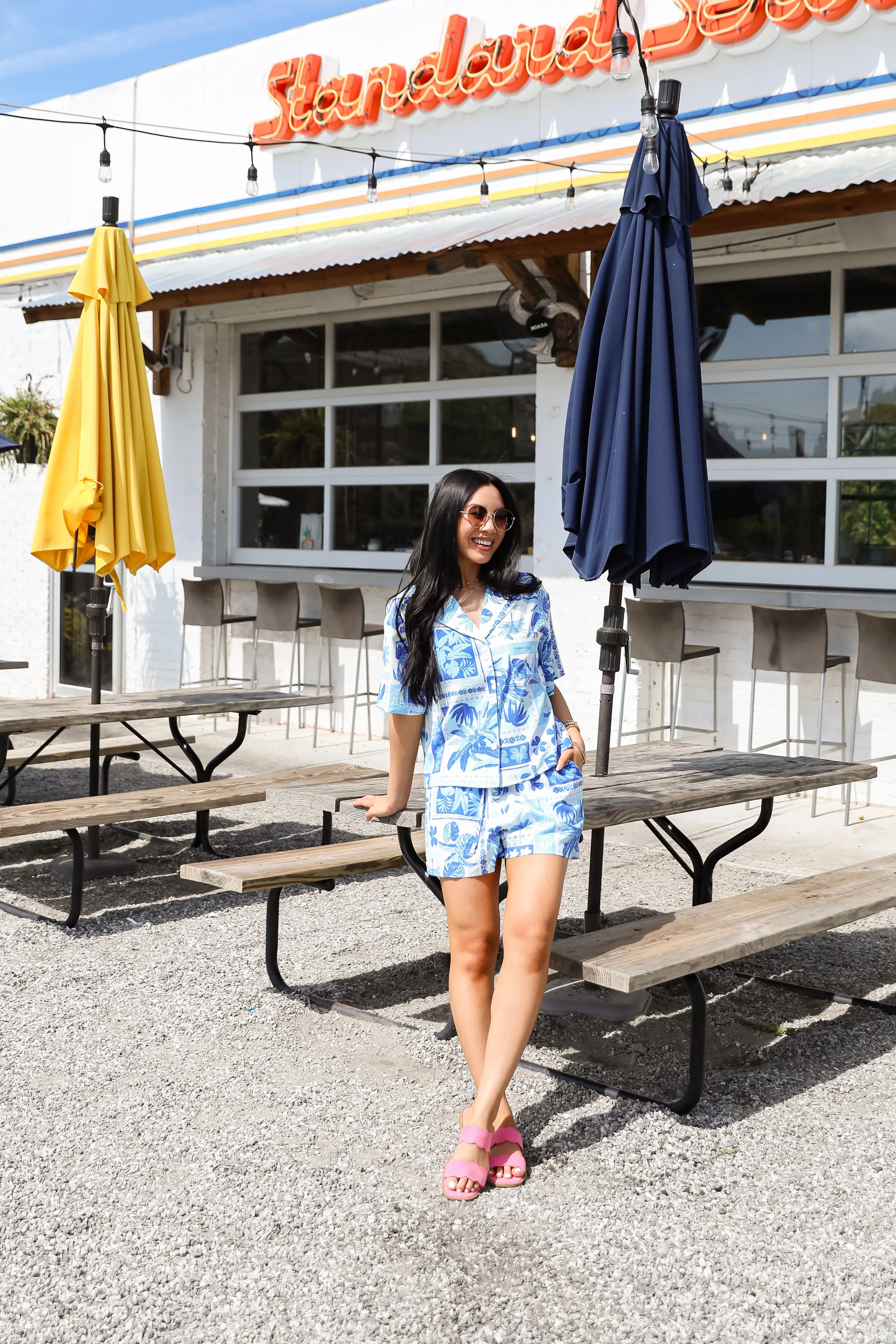 FINAL SALE - In The Sun Blue Tropical Print Blouse