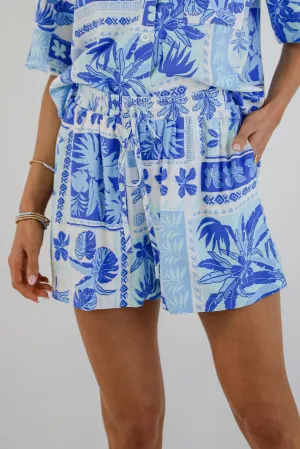 FINAL SALE - In The Sun Blue Tropical Print Shorts