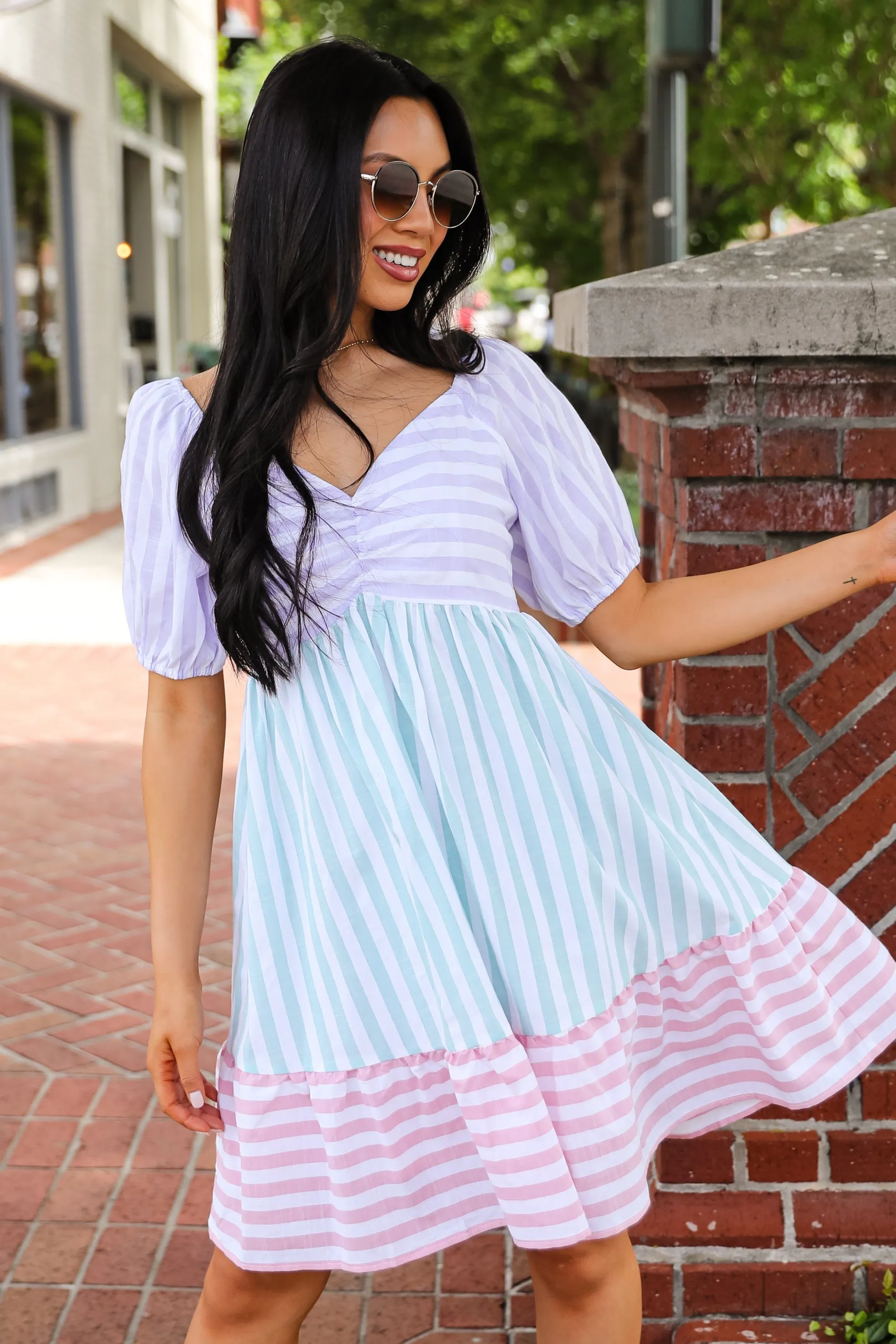 FINAL SALE - Just Lovely Multi Striped Color Block Babydoll Mini Dress