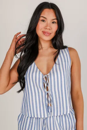 FINAL SALE - Make It Last Navy Striped Bow Tank - DU DEAL