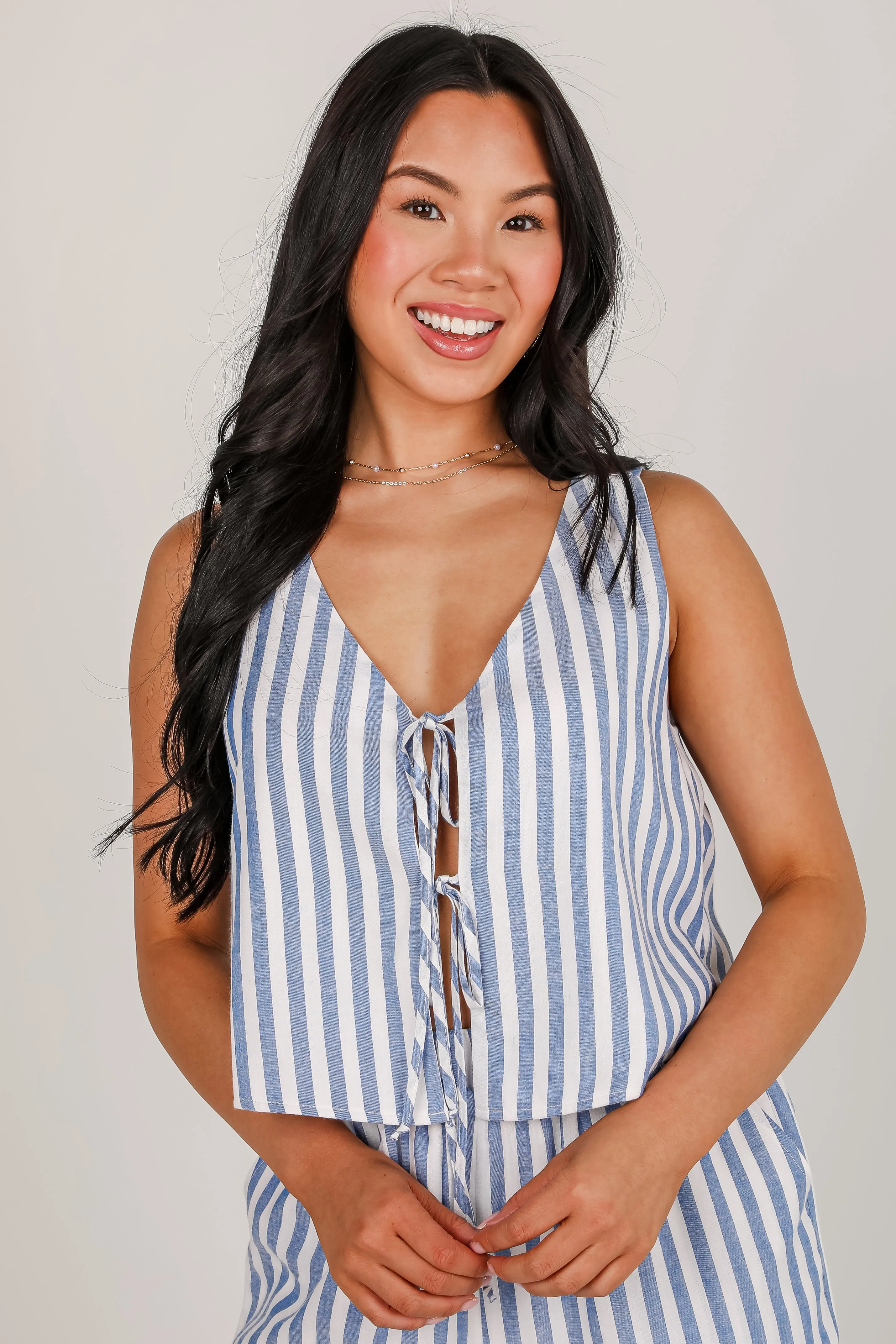 FINAL SALE - Make It Last Navy Striped Bow Tank - DU DEAL