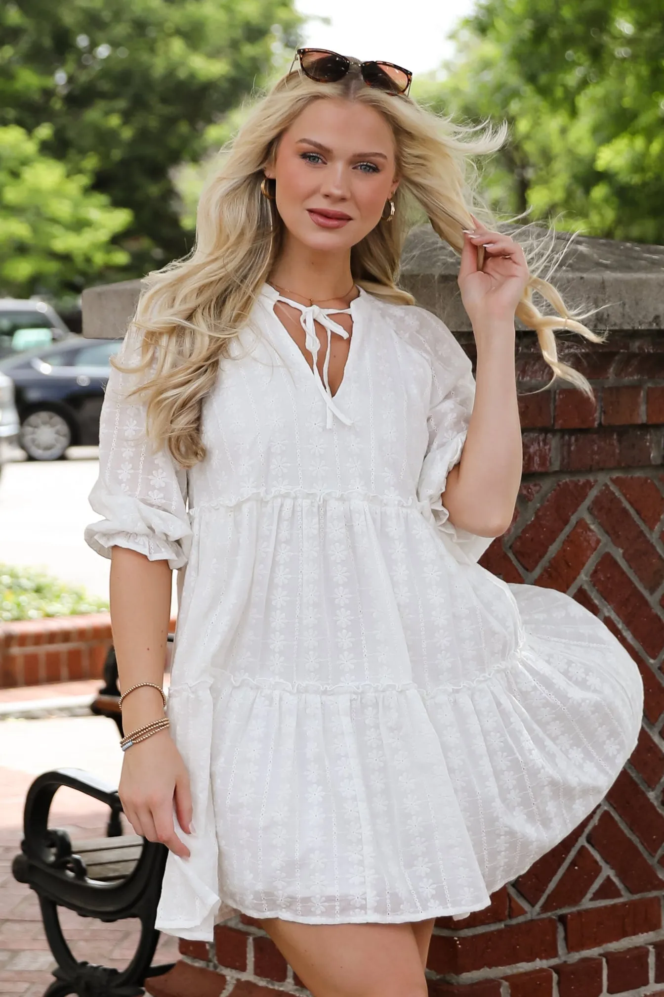 FINAL SALE - Reason To Love White Eyelet Tiered Mini Dress