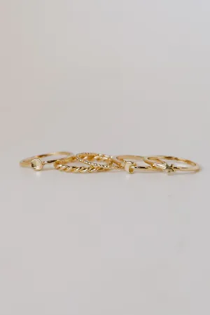 FINAL SALE - Rylee Gold Star   Moon Ring Set