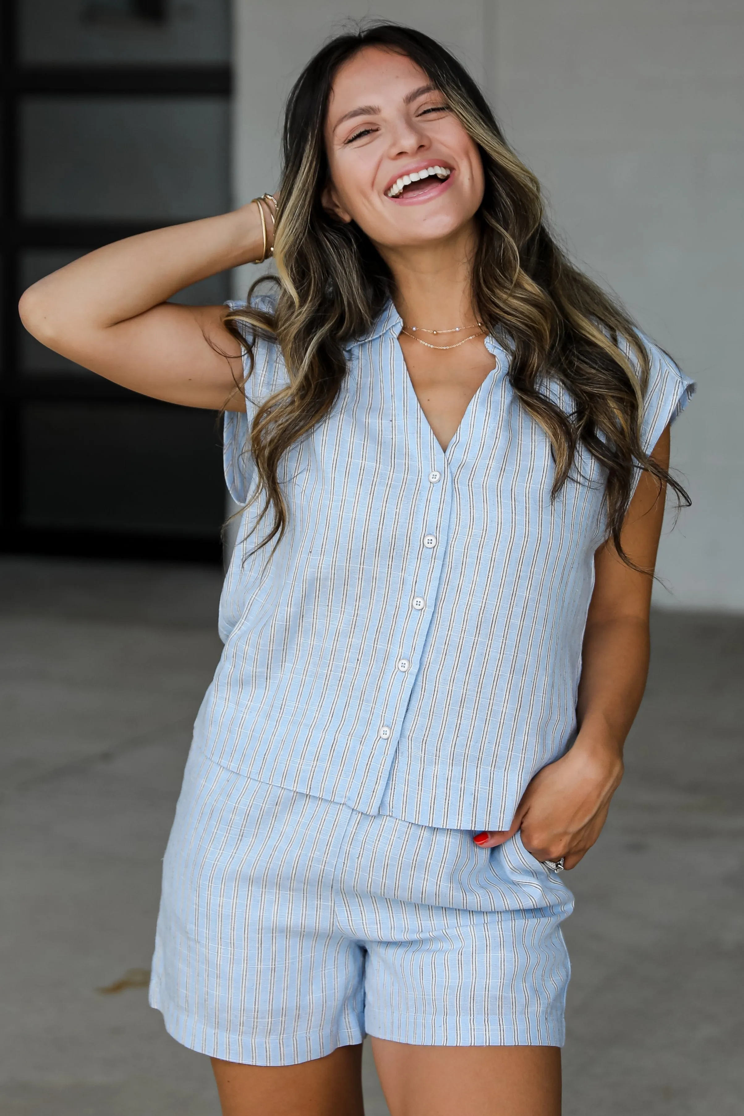 FINAL SALE - The Way It Is Light Blue Striped Shorts