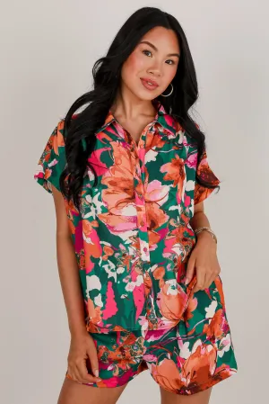 FINAL SALE - Wild At Heart Green Floral Blouse