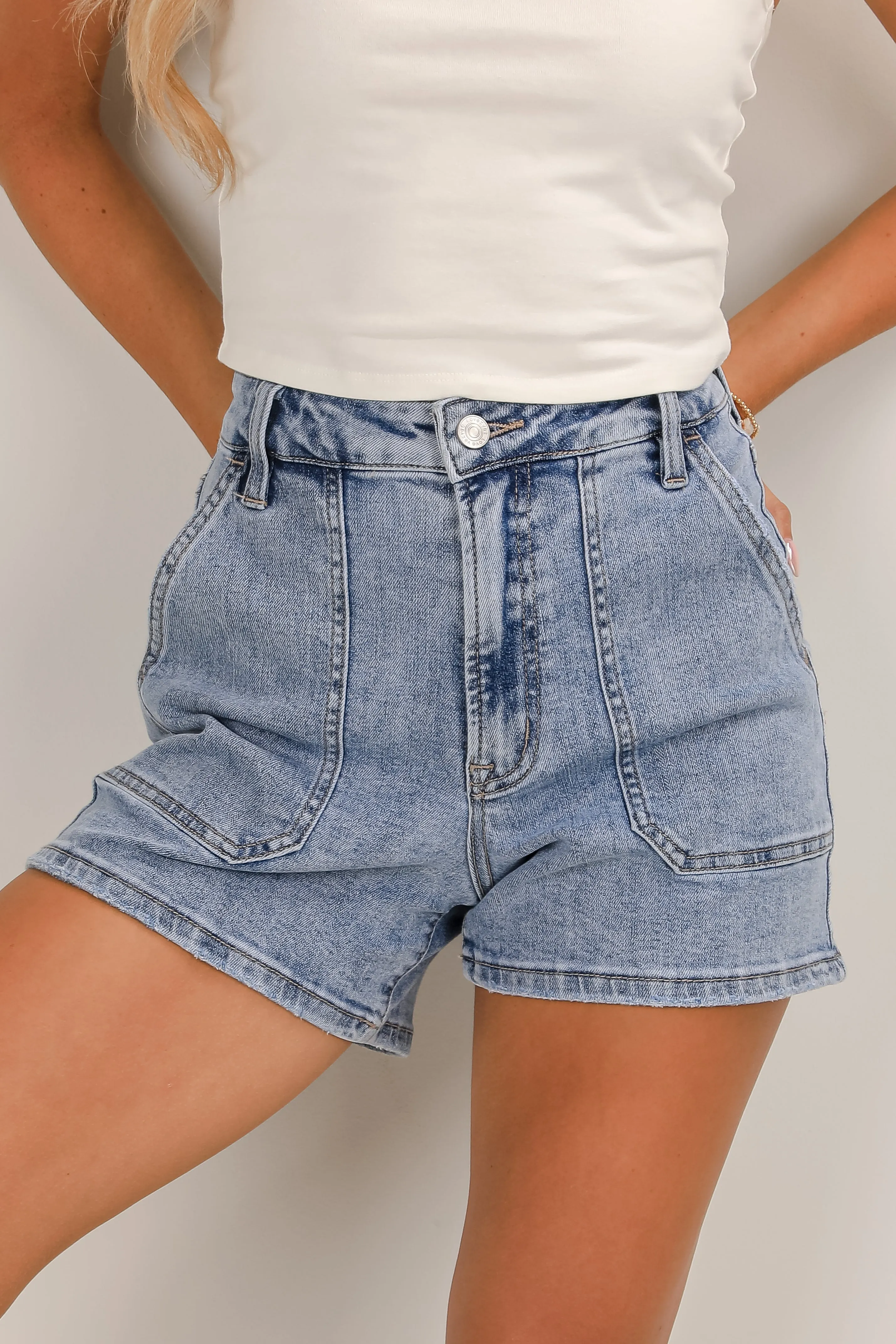 Gretchen Medium Wash High-Rise Mom Denim Shorts
