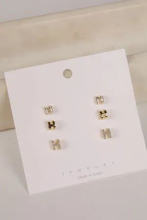 Hadley Gold "H" Stud Earring Set