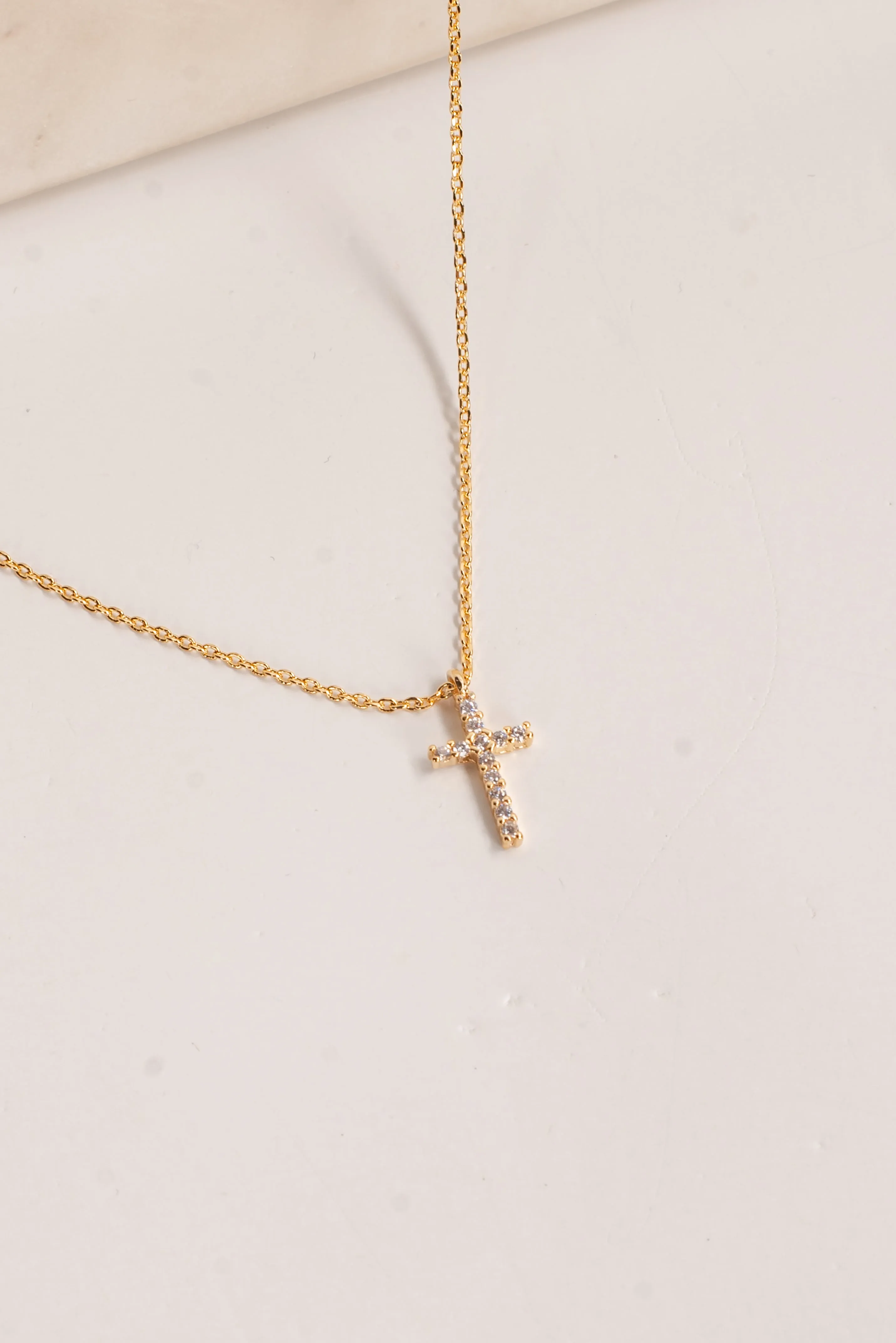 Harlow Gold Rhinestone Cross Charm Necklace