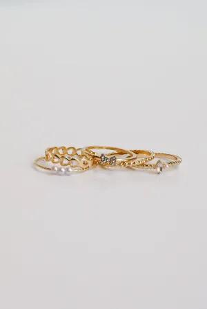 Haven Gold Rhinestone Bow Ring Set