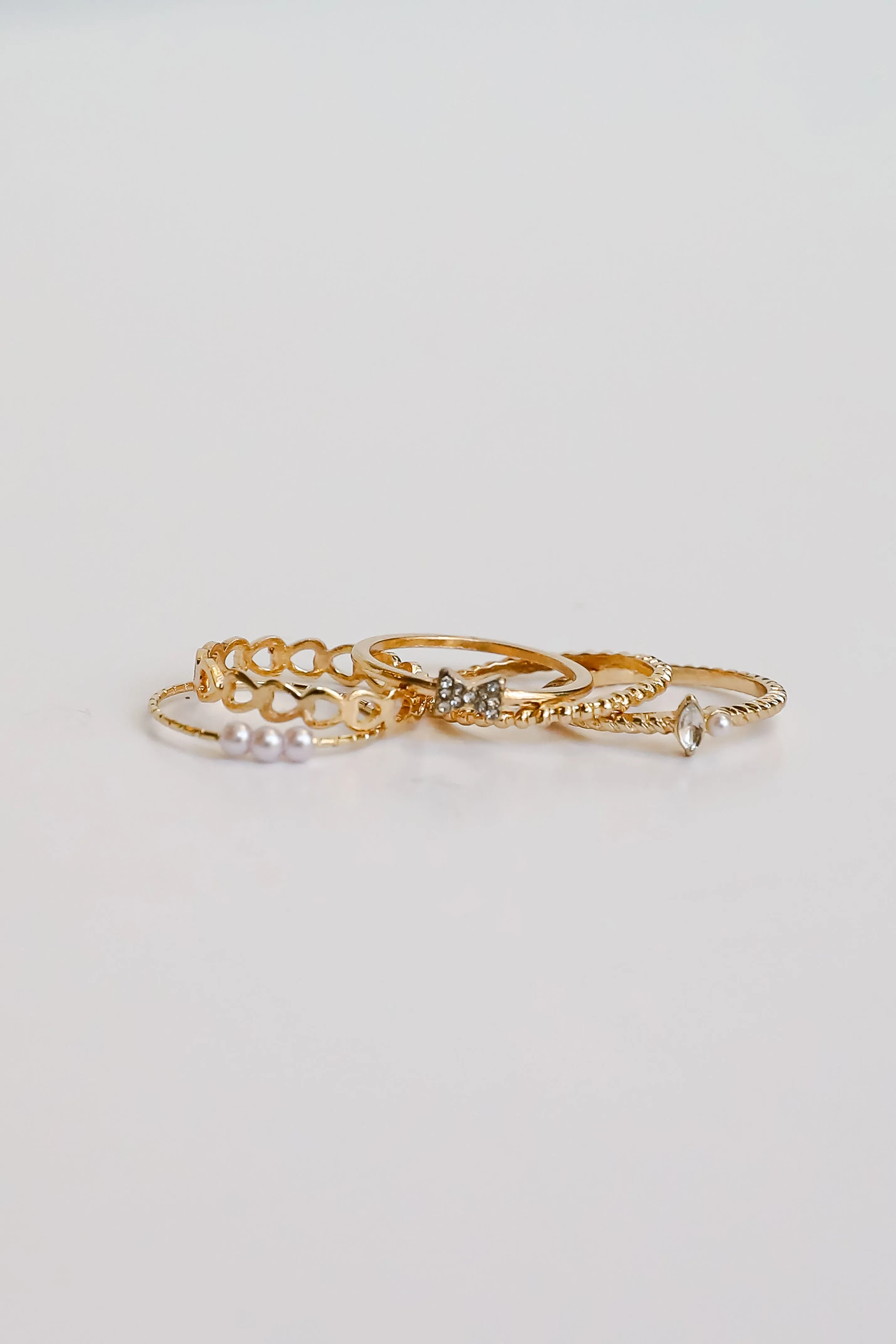 Haven Gold Rhinestone Bow Ring Set