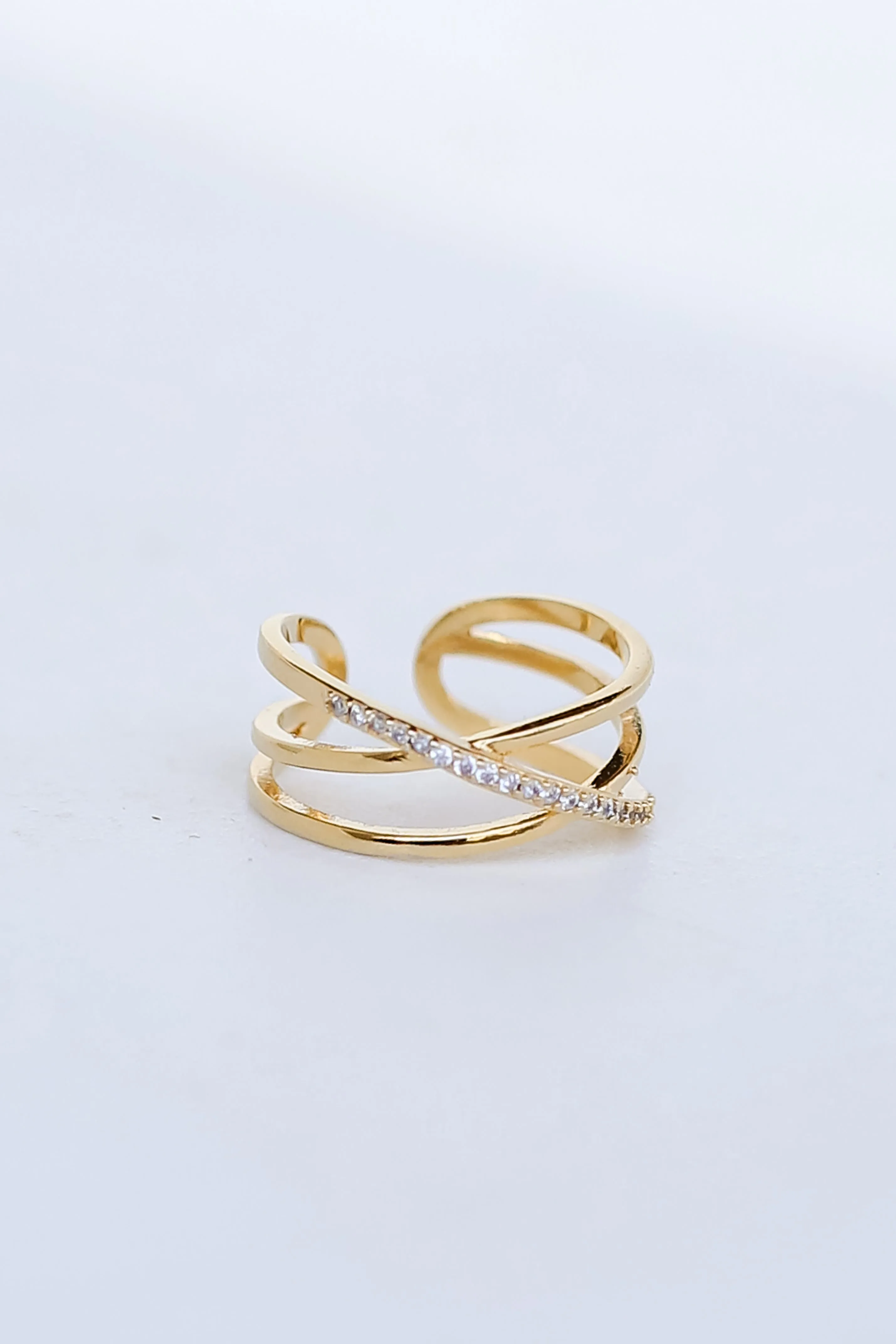 Helen Gold Rhinestone Triple Ring
