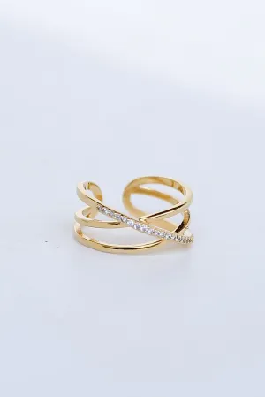 Helen Gold Rhinestone Triple Ring