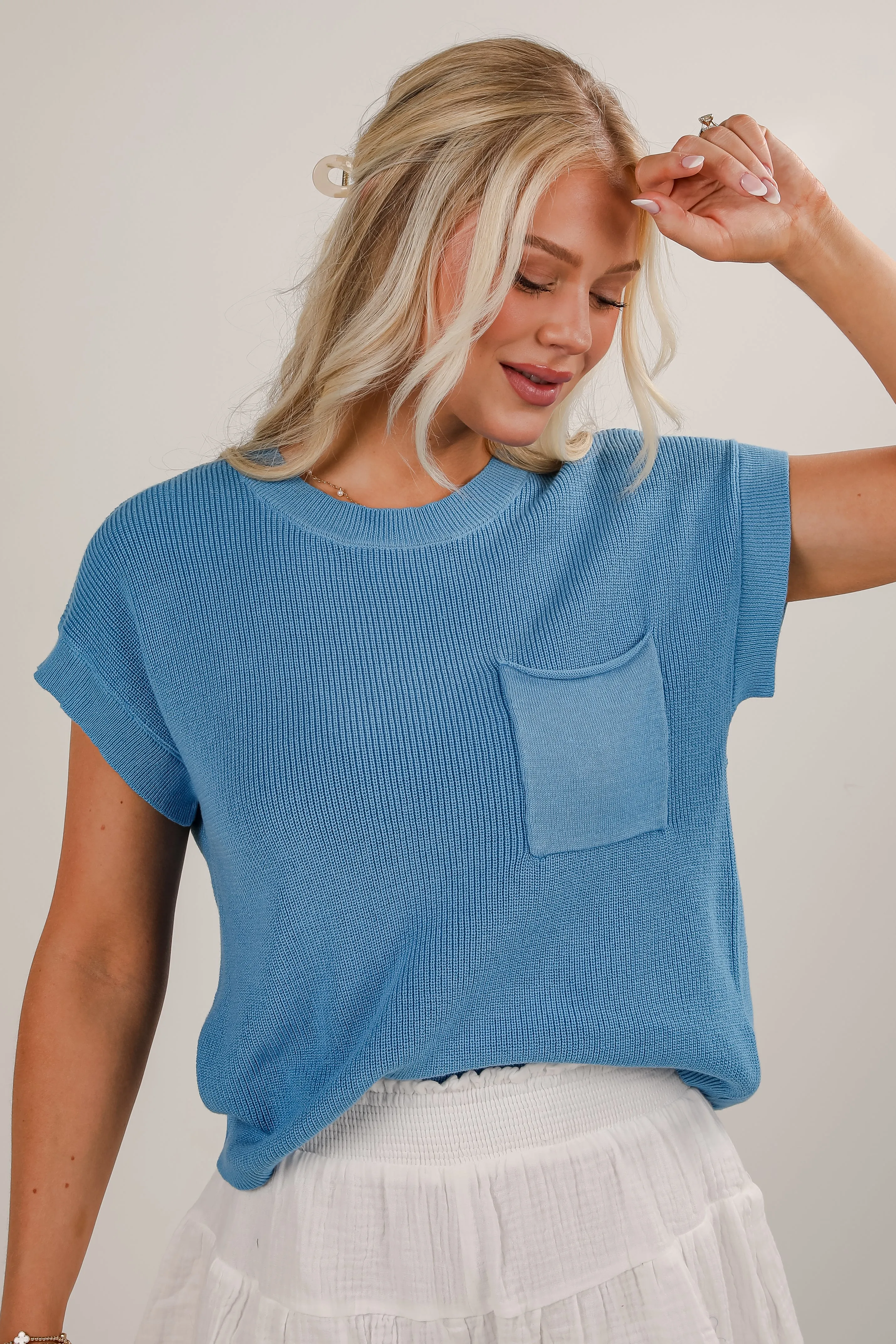 Just Imagine It Blue Knit Top - DU DEAL