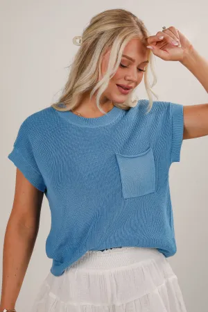 Just Imagine It Blue Knit Top - DU DEAL
