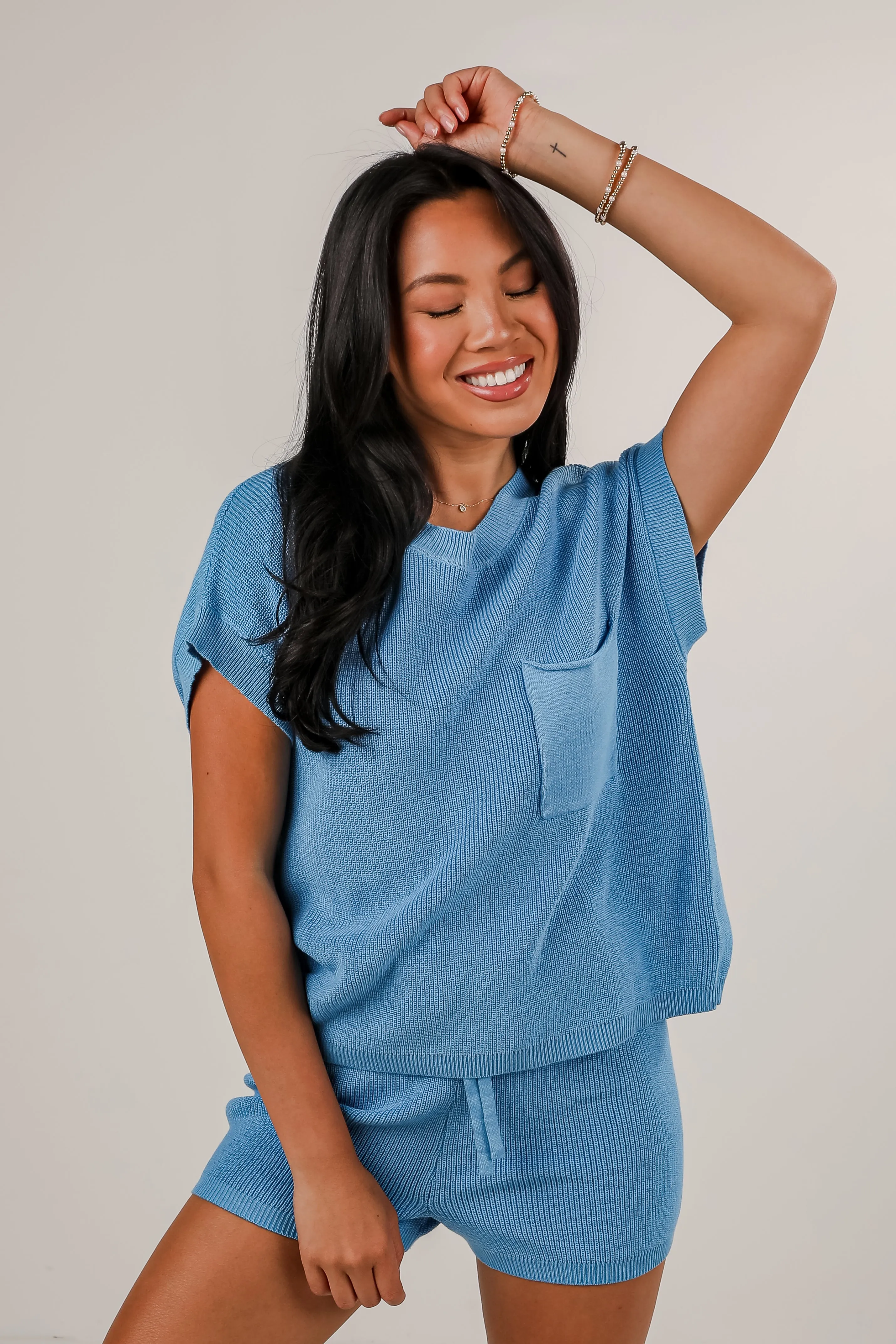 Just Imagine It Blue Knit Top - DU DEAL