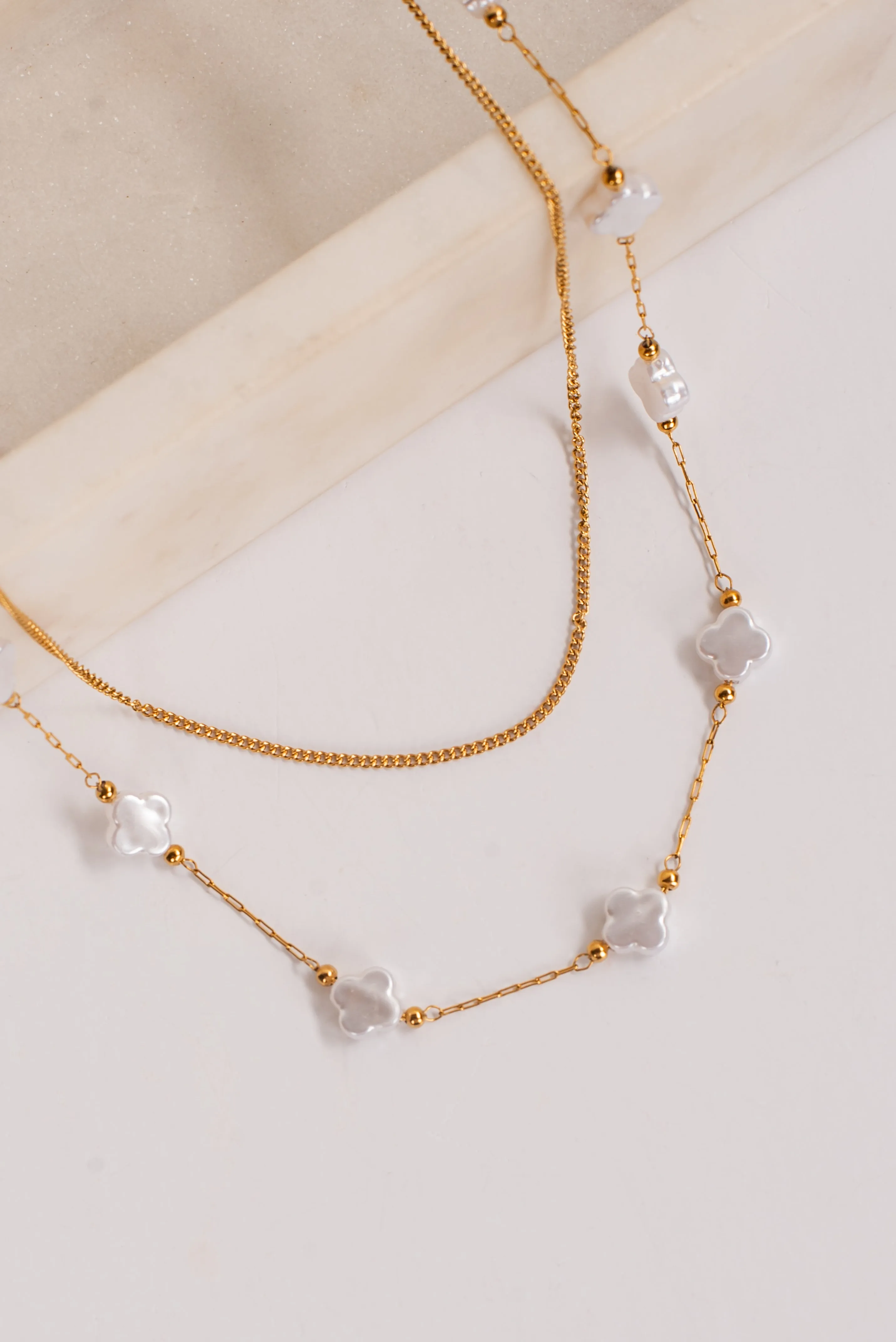 Kenzie Gold Pearl Quatrefoil Layered Necklace