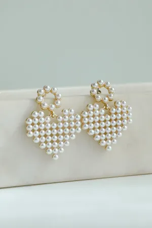 Lennon Gold Pearl Heart Drop Earrings