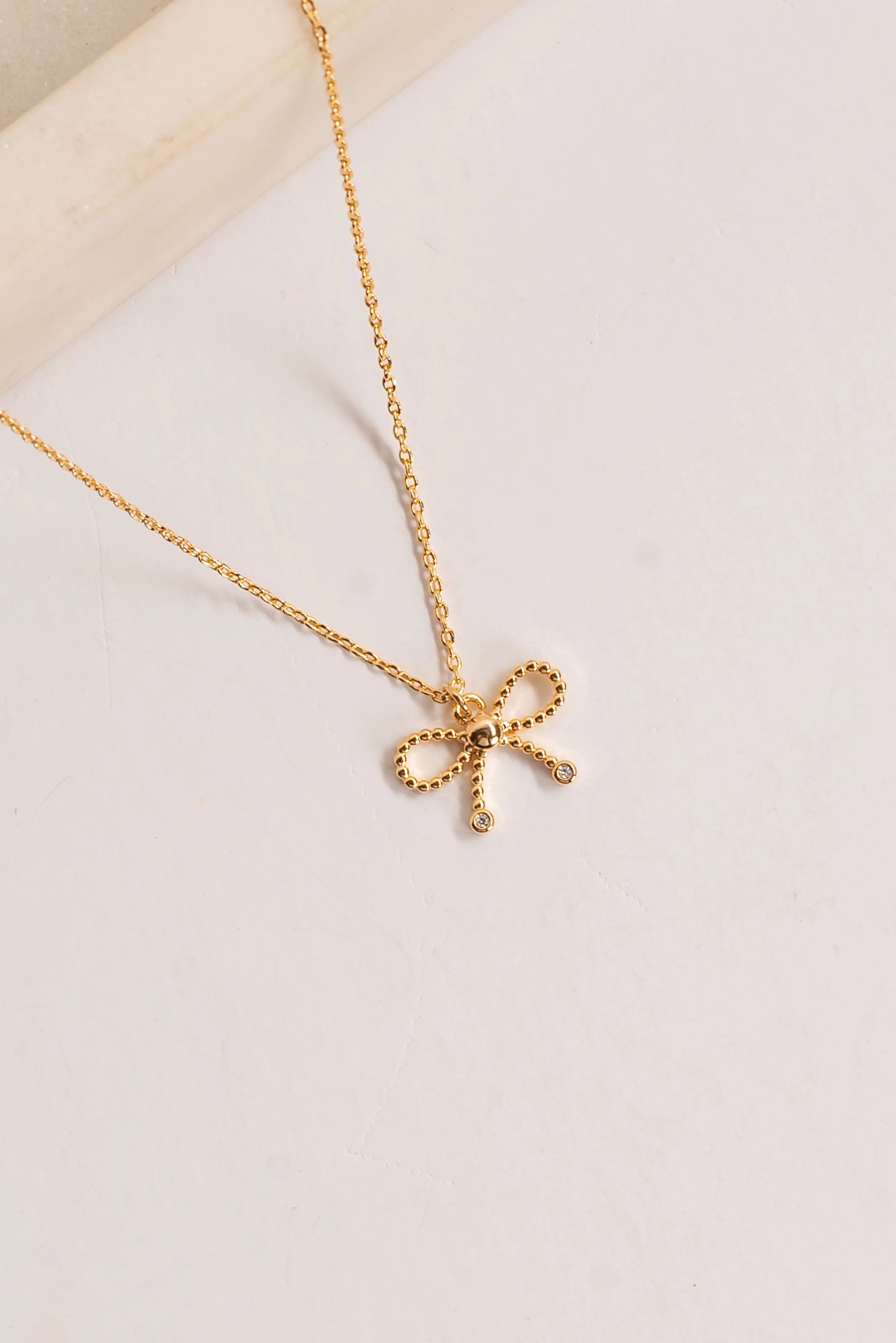 Marissa Gold Bow Charm Necklace