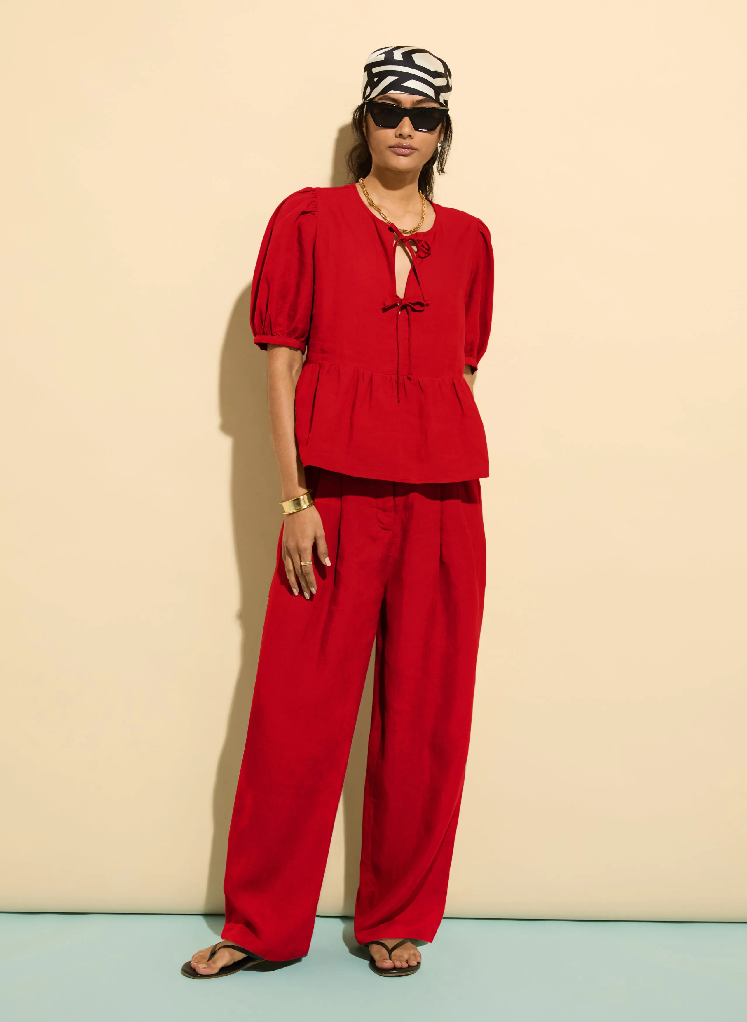 Marylinn Linen Tie Detail Blouse