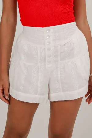 Melodies And Memories White Embroidered Shorts