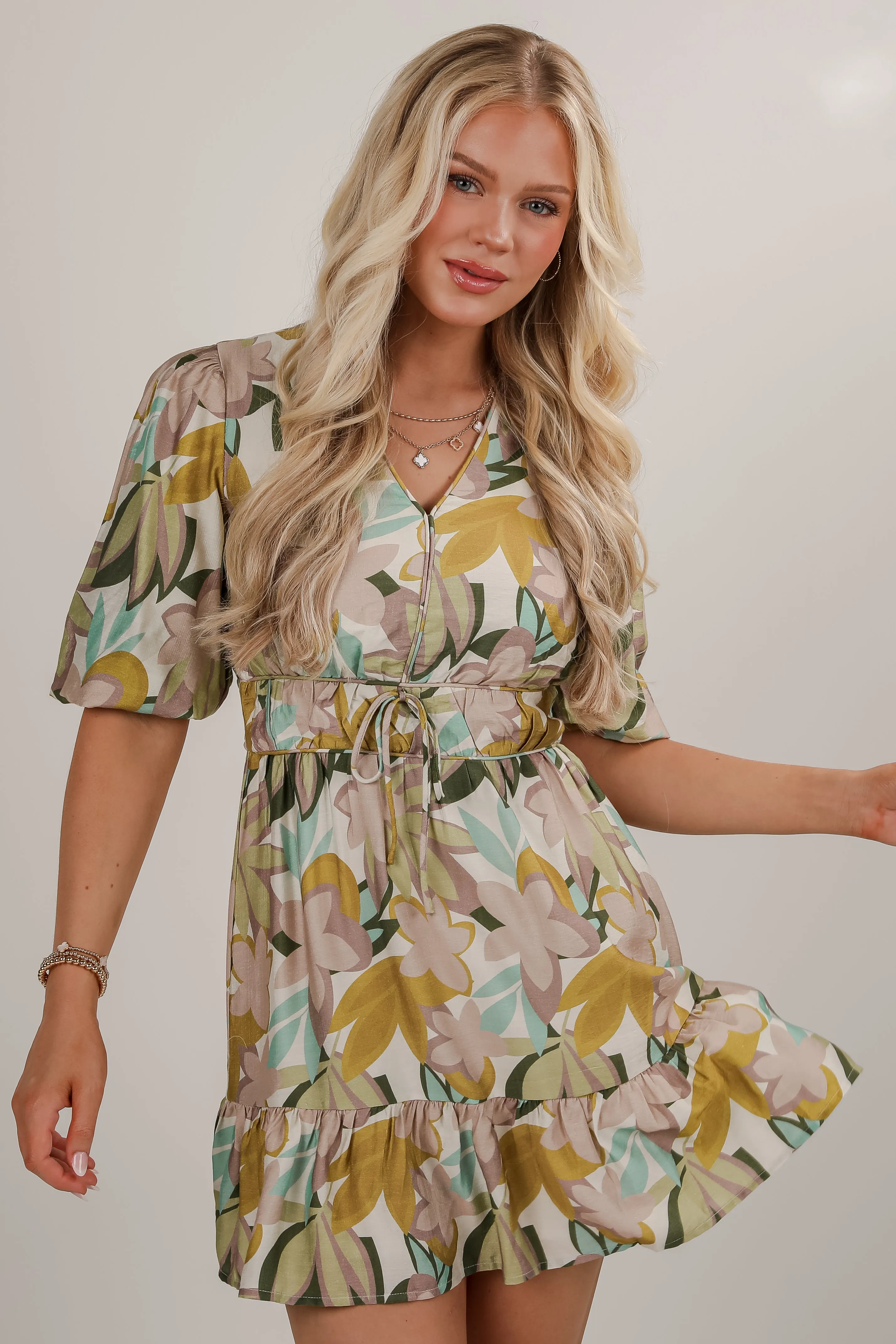 More Than Love Taupe Floral Mini Dress