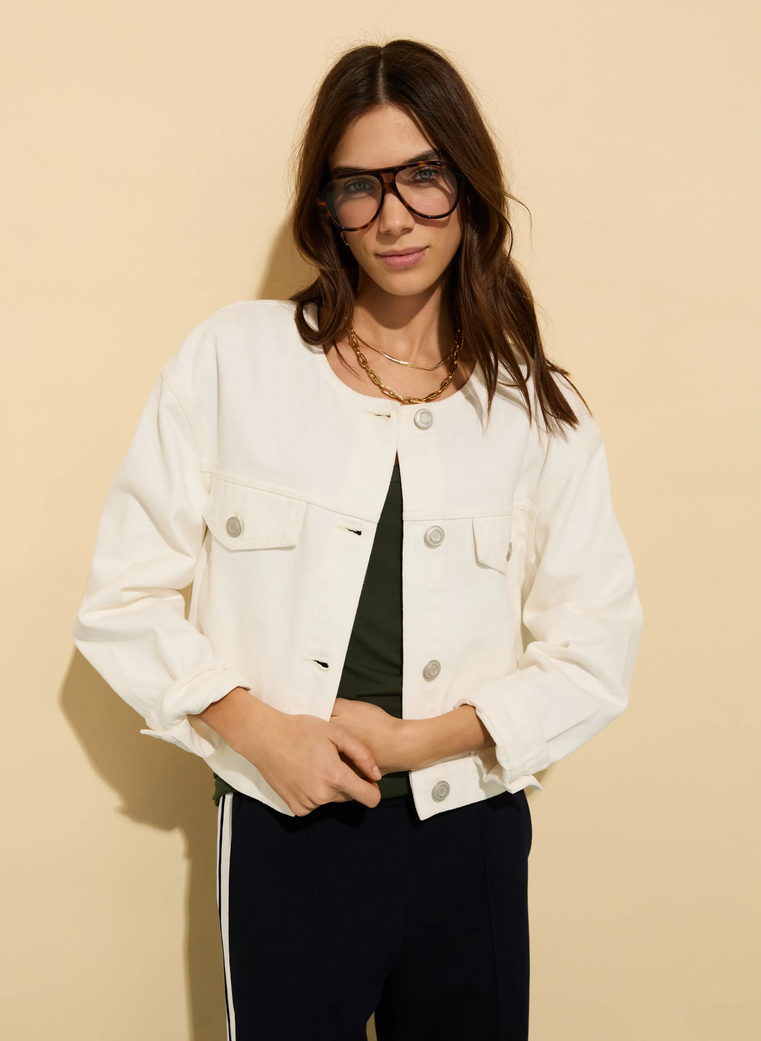 Nova Organic?Cotton Collarless Denim Jacket