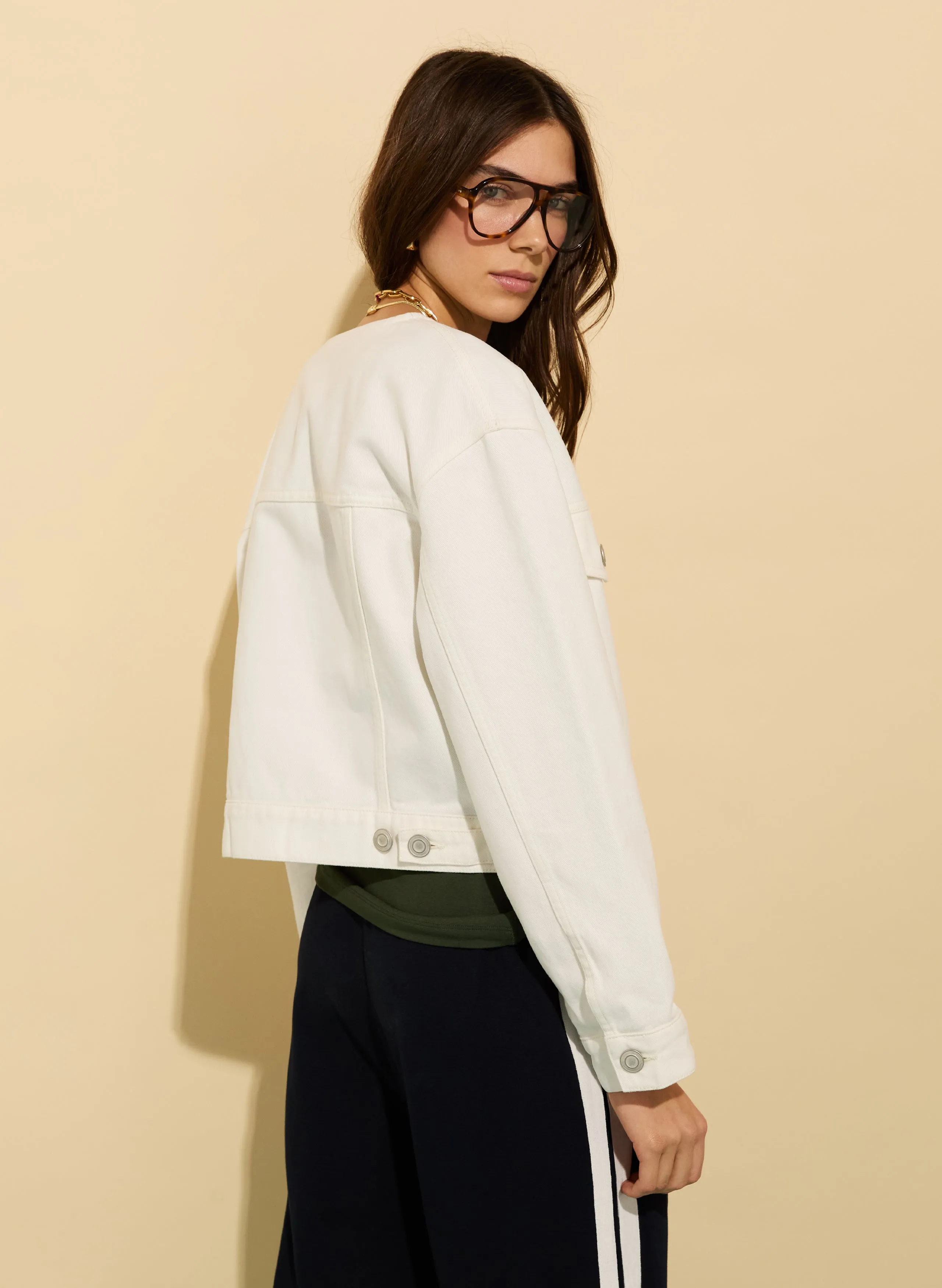 Nova Organic?Cotton Collarless Denim Jacket