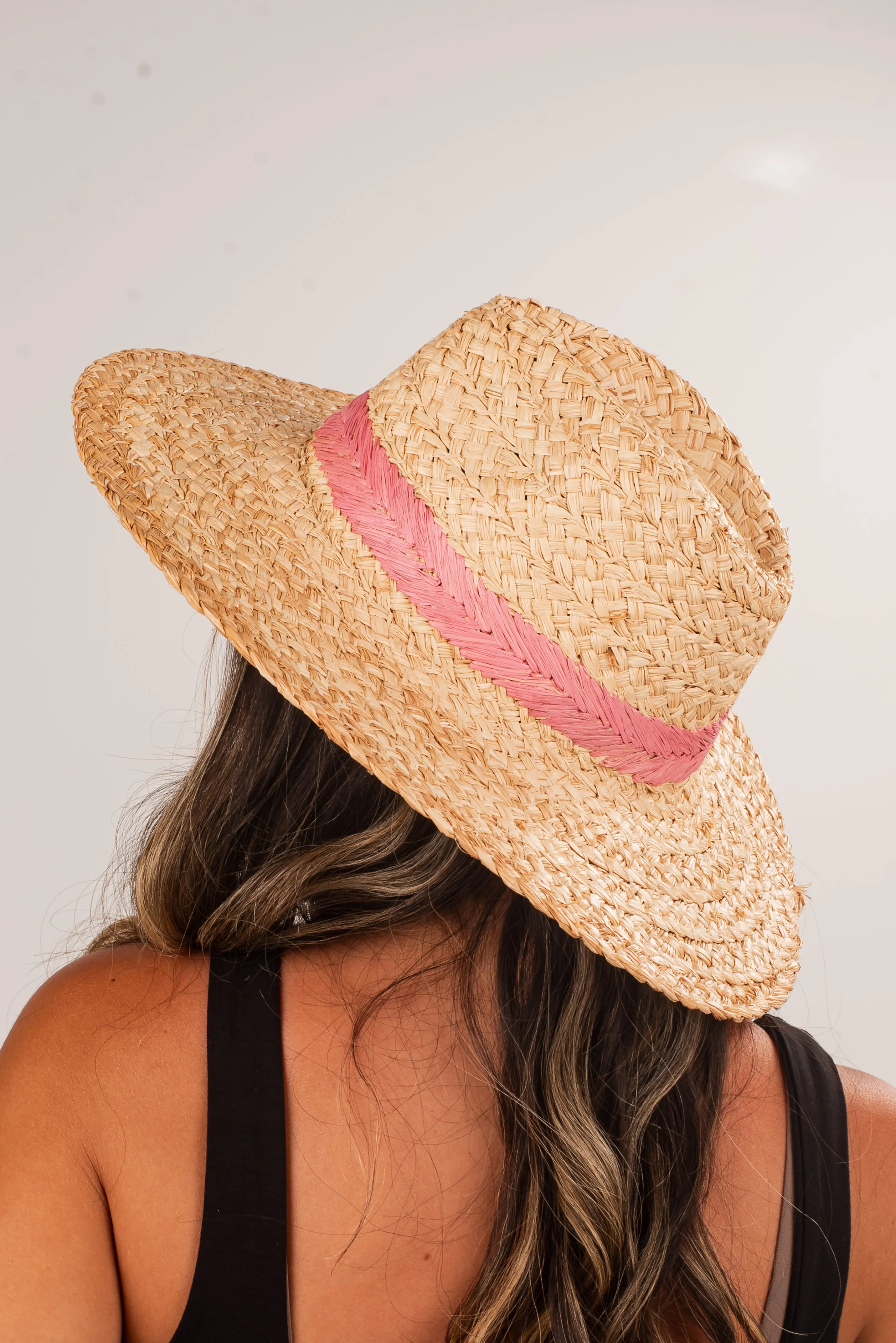 Palm Beach Pink Straw Fedora Wide Brim Hat