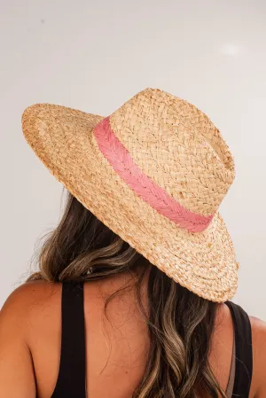 Palm Beach Pink Straw Fedora Wide Brim Hat