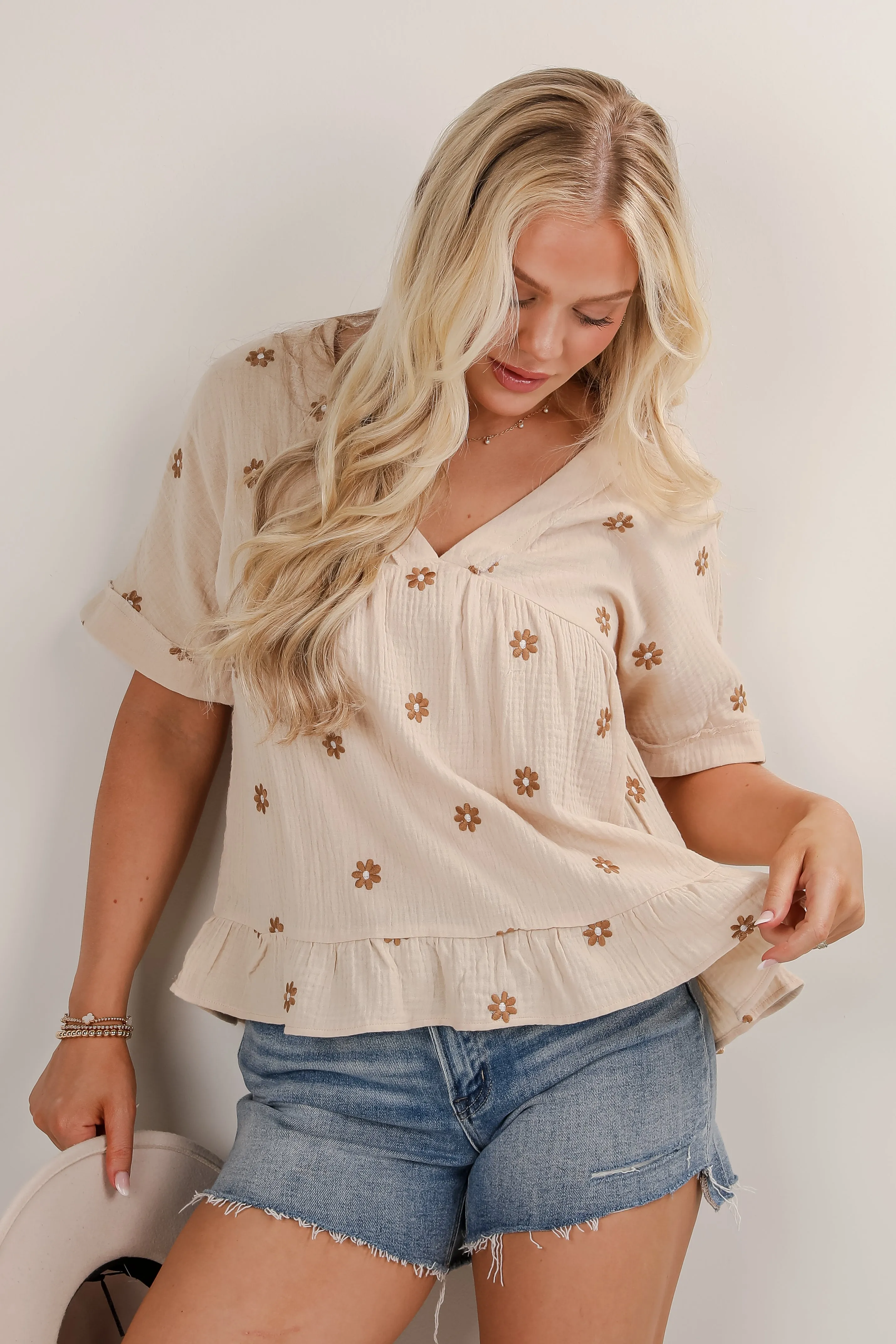 Plenty Of Love Natural Floral Linen Blouse - DU DEAL